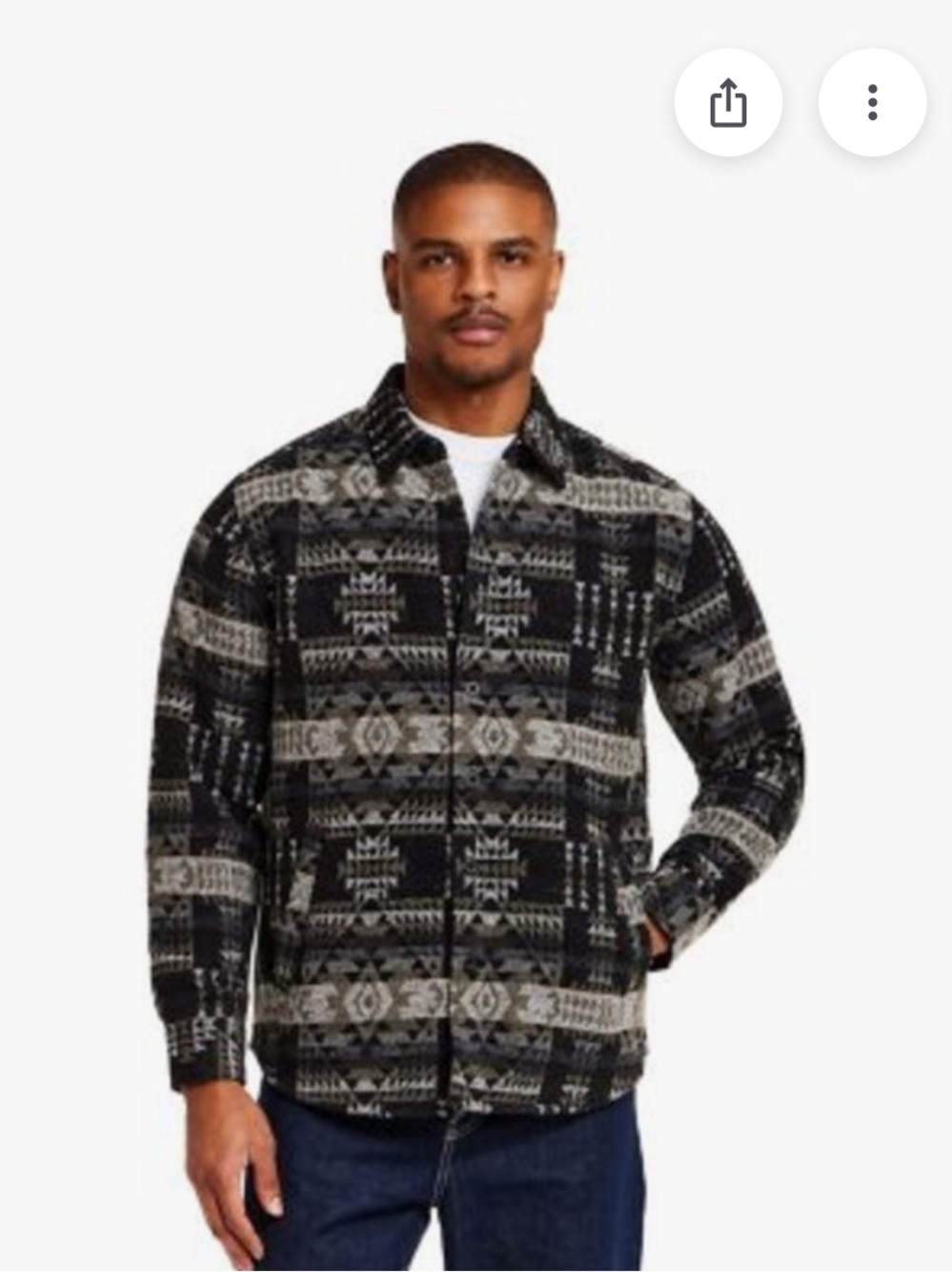 Weatherproof Men's Black & Gray Patterned Button-up Shacket